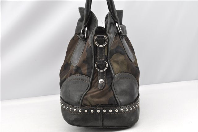 Authentic PRADA Nylon Tessuto Leather Studs 2Way Shoulder Tote Bag Green 0337G