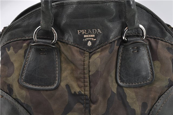 Authentic PRADA Nylon Tessuto Leather Studs 2Way Shoulder Tote Bag Green 0337G