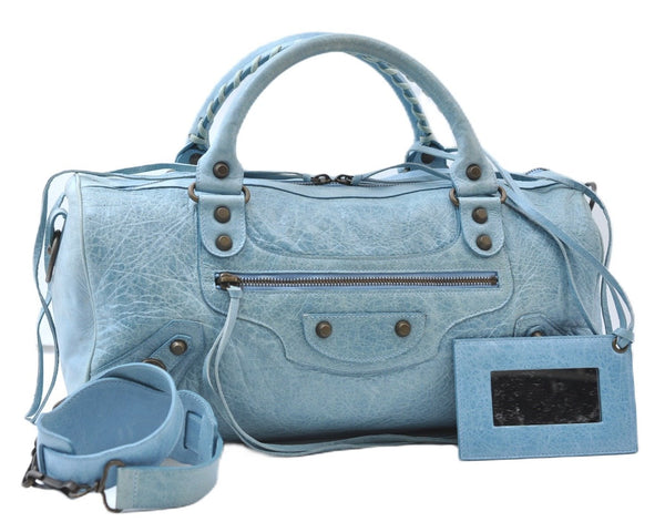 Authentic BALENCIAGA Classic Twiggy 2Way Hand Bag Leather 128523 Blue 0338F