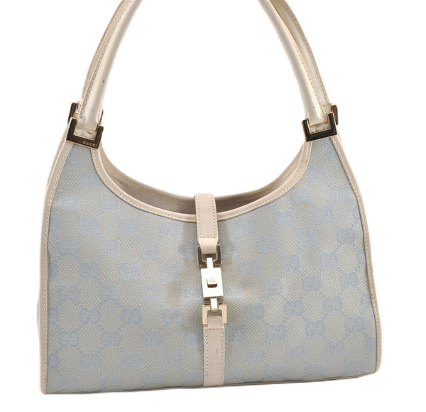 Authentic GUCCI Jackie Shoulder Hand Bag GG Canvas Leather Light Blue 0340G