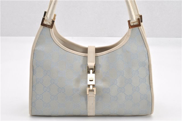 Authentic GUCCI Jackie Shoulder Hand Bag GG Canvas Leather Light Blue 0340G