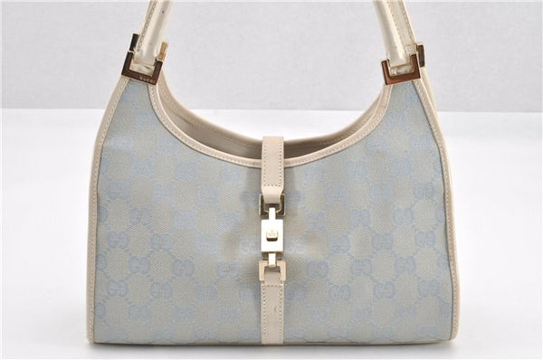 Authentic GUCCI Jackie Shoulder Hand Bag GG Canvas Leather Light Blue 0340G