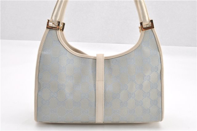 Authentic GUCCI Jackie Shoulder Hand Bag GG Canvas Leather Light Blue 0340G