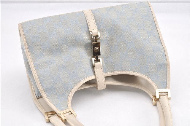 Authentic GUCCI Jackie Shoulder Hand Bag GG Canvas Leather Light Blue 0340G
