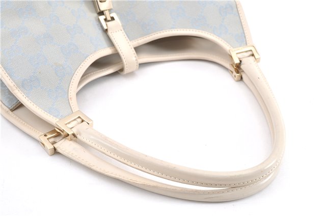 Authentic GUCCI Jackie Shoulder Hand Bag GG Canvas Leather Light Blue 0340G