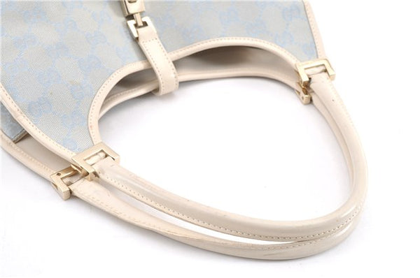 Authentic GUCCI Jackie Shoulder Hand Bag GG Canvas Leather Light Blue 0340G