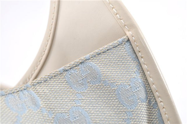 Authentic GUCCI Jackie Shoulder Hand Bag GG Canvas Leather Light Blue 0340G