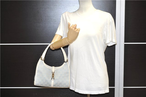 Authentic GUCCI Jackie Shoulder Hand Bag GG Canvas Leather Light Blue 0340G