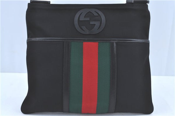 Auth GUCCI Web Sherry Line Shoulder Cross Bag Nylon Leather 181067 Black 0344D