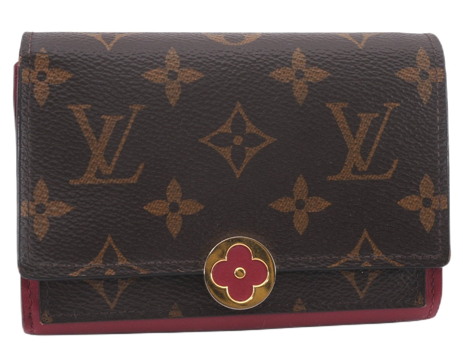 Auth Louis Vuitton Monogram Portefeuille Flor Compact Wallet M64588 Pink 0346F