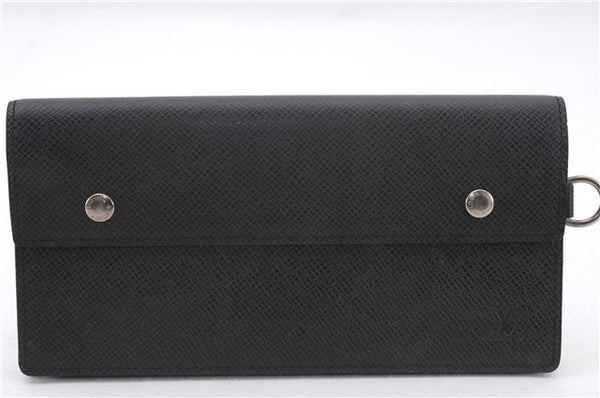 Authentic Louis Vuitton Taiga Portefeuille Accordeon Wallet M30992 Black 0352F
