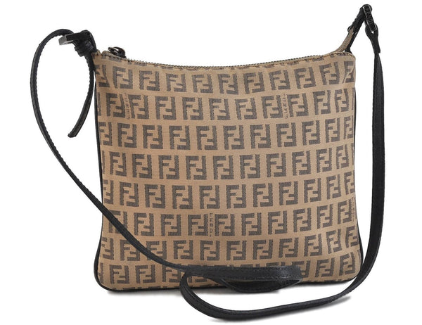 Authentic FENDI Zucchino Shoulder Cross Body Bag Canvas Leather Beige 0354D