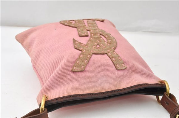 Authentic YVES SAINT LAURENT Shoulder Cross Body Bag Canvas Leather Pink 0355G