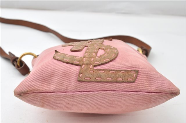 Authentic YVES SAINT LAURENT Shoulder Cross Body Bag Canvas Leather Pink 0355G