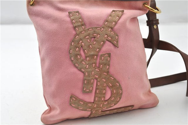 Authentic YVES SAINT LAURENT Shoulder Cross Body Bag Canvas Leather Pink 0355G