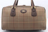 Authentic Burberrys Vintage Check Canvas Travel Boston Bag Green 0356D