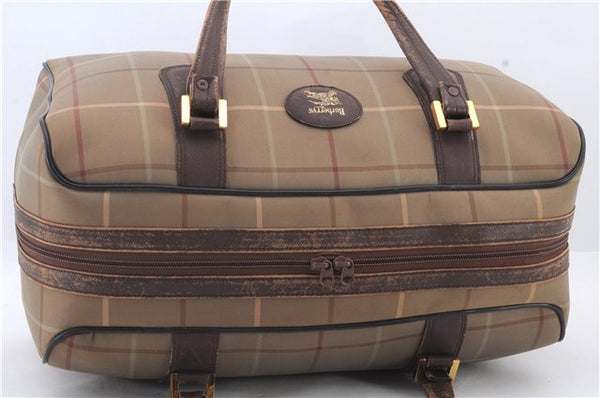 Authentic Burberrys Vintage Check Canvas Travel Boston Bag Green 0356D