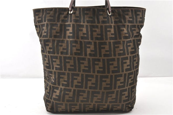 Authentic FENDI Vintage Zucca Shoulder Tote Bag Nylon Leather Brown 0356G