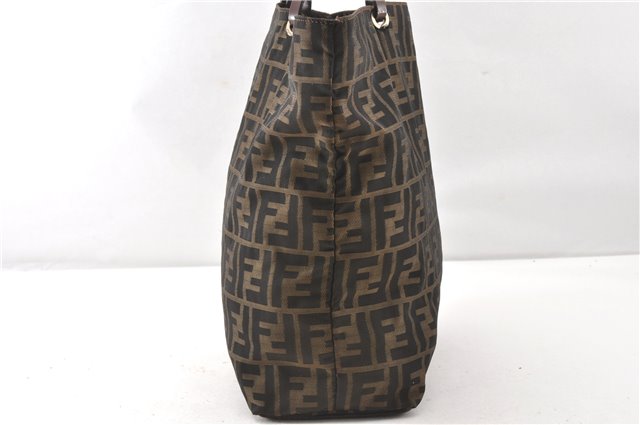 Authentic FENDI Vintage Zucca Shoulder Tote Bag Nylon Leather Brown 0356G
