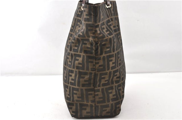 Authentic FENDI Vintage Zucca Shoulder Tote Bag Nylon Leather Brown 0356G