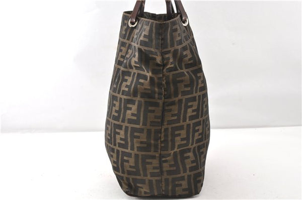 Authentic FENDI Vintage Zucca Shoulder Tote Bag Nylon Leather Brown 0356G