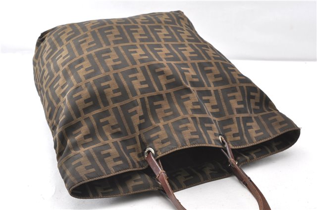 Authentic FENDI Vintage Zucca Shoulder Tote Bag Nylon Leather Brown 0356G