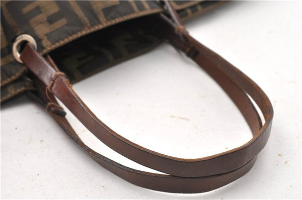 Authentic FENDI Vintage Zucca Shoulder Tote Bag Nylon Leather Brown 0356G