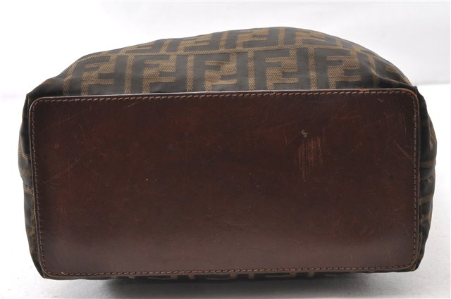 Authentic FENDI Vintage Zucca Shoulder Tote Bag Nylon Leather Brown 0356G