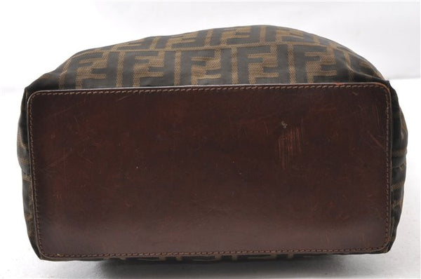 Authentic FENDI Vintage Zucca Shoulder Tote Bag Nylon Leather Brown 0356G