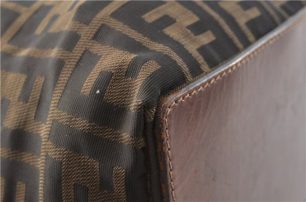 Authentic FENDI Vintage Zucca Shoulder Tote Bag Nylon Leather Brown 0356G