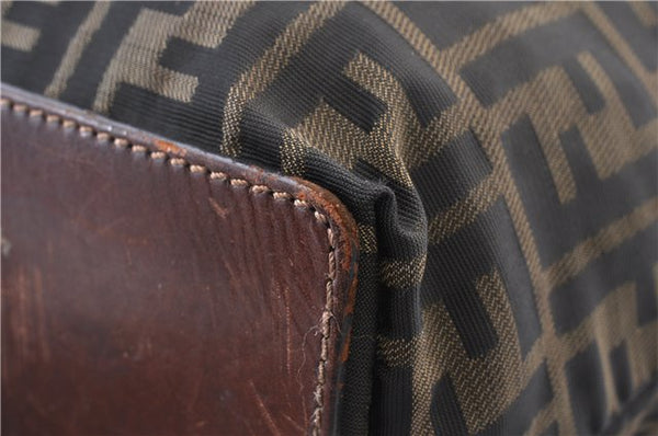 Authentic FENDI Vintage Zucca Shoulder Tote Bag Nylon Leather Brown 0356G