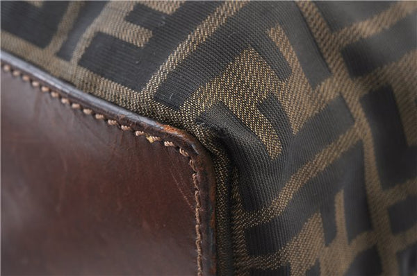 Authentic FENDI Vintage Zucca Shoulder Tote Bag Nylon Leather Brown 0356G