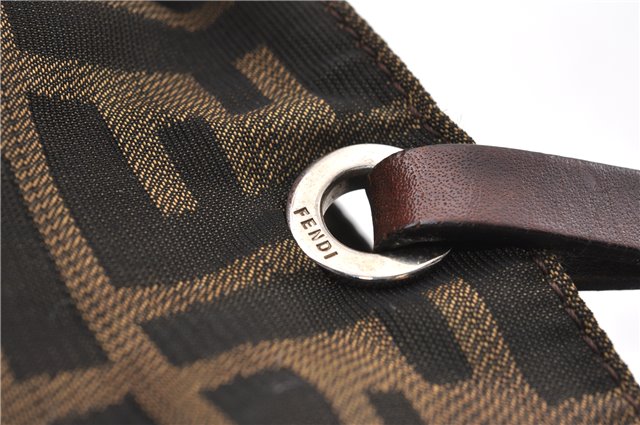 Authentic FENDI Vintage Zucca Shoulder Tote Bag Nylon Leather Brown 0356G