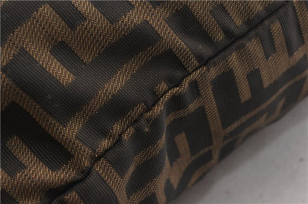Authentic FENDI Vintage Zucca Shoulder Tote Bag Nylon Leather Brown 0356G