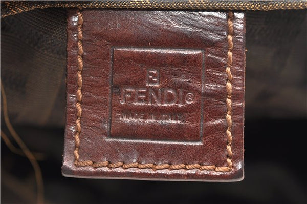 Authentic FENDI Vintage Zucca Shoulder Tote Bag Nylon Leather Brown 0356G