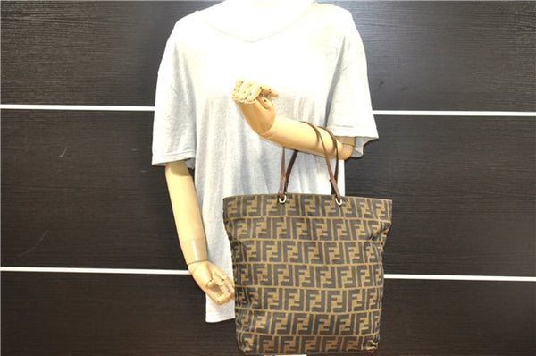 Authentic FENDI Vintage Zucca Shoulder Tote Bag Nylon Leather Brown 0356G