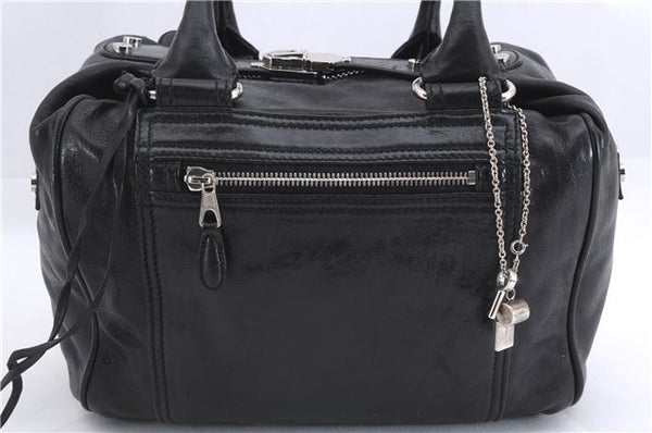 Authentic BALENCIAGA Boxy Hand Boston Bag Leather 168035 Black 0358E