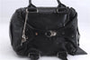 Authentic BALENCIAGA Boxy Hand Boston Bag Leather 168035 Black 0358E