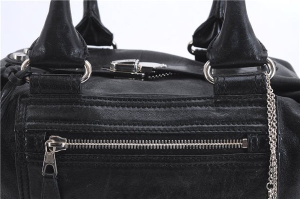 Authentic BALENCIAGA Boxy Hand Boston Bag Leather 168035 Black 0358E