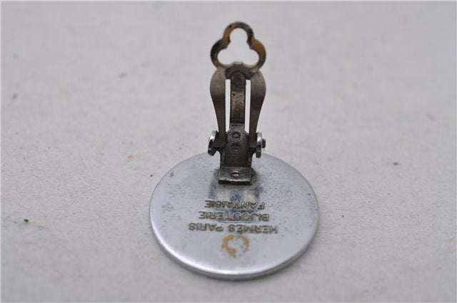 Authentic HERMES BIJOUTERIE FANTASIE Sellier Earrings Silver 0362D