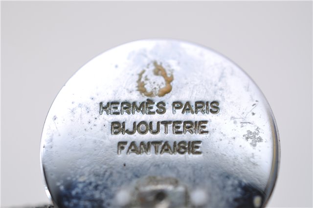 Authentic HERMES BIJOUTERIE FANTASIE Sellier Earrings Silver 0362D