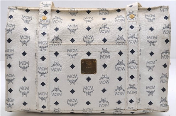 Authentic MCM Leather Vintage Shoulder Tote Bag Purse White 0362E