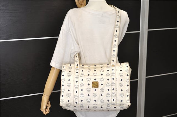 Authentic MCM Leather Vintage Shoulder Tote Bag Purse White 0362E