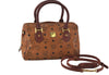 Authentic MCM Visetos Leather Vintage 2Way Shoulder Hand Boston Bag Brown 0365C