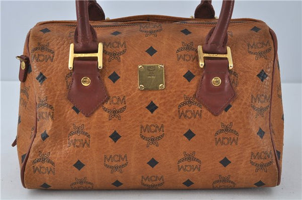 Authentic MCM Visetos Leather Vintage 2Way Shoulder Hand Boston Bag Brown 0365C