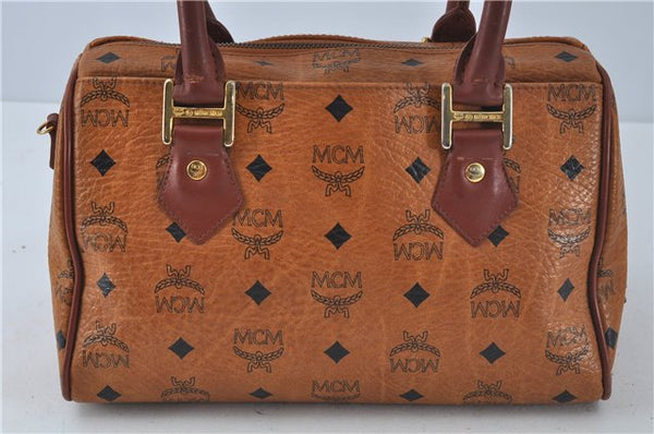 Authentic MCM Visetos Leather Vintage 2Way Shoulder Hand Boston Bag Brown 0365C