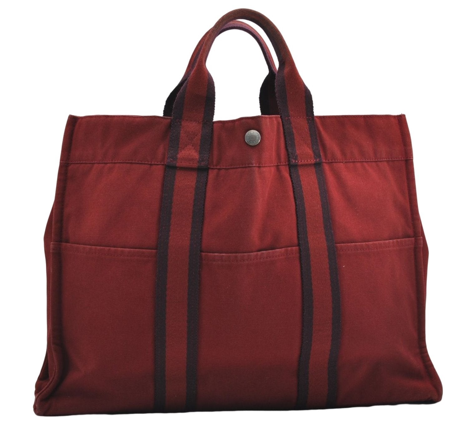 Authentic HERMES Fourre Tout MM Hand Tote Bag Canvas Red 0365E