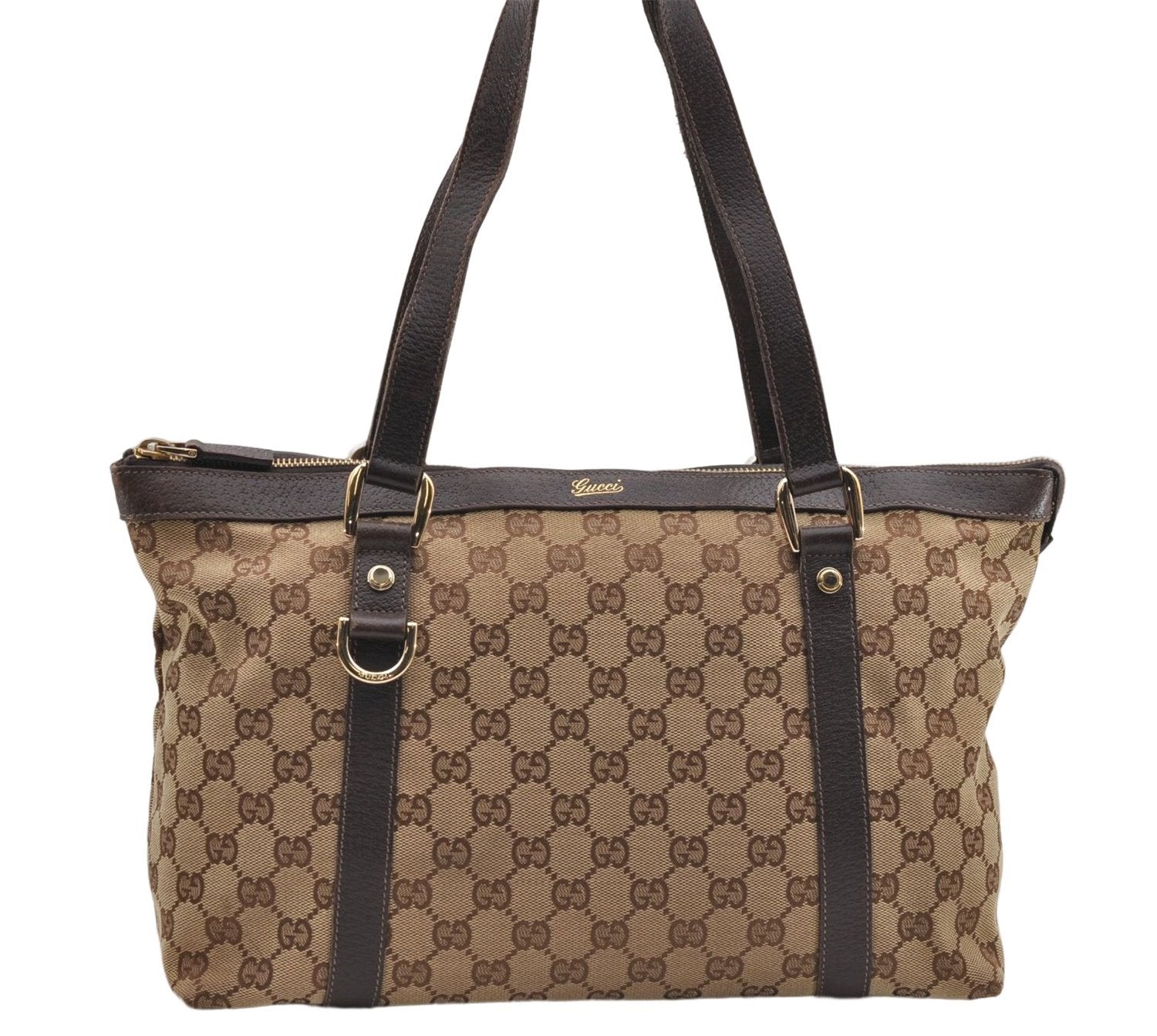 Authentic GUCCI Vintage Shoulder Tote Bag GG Canvas Leather 141470 Brown 0369E