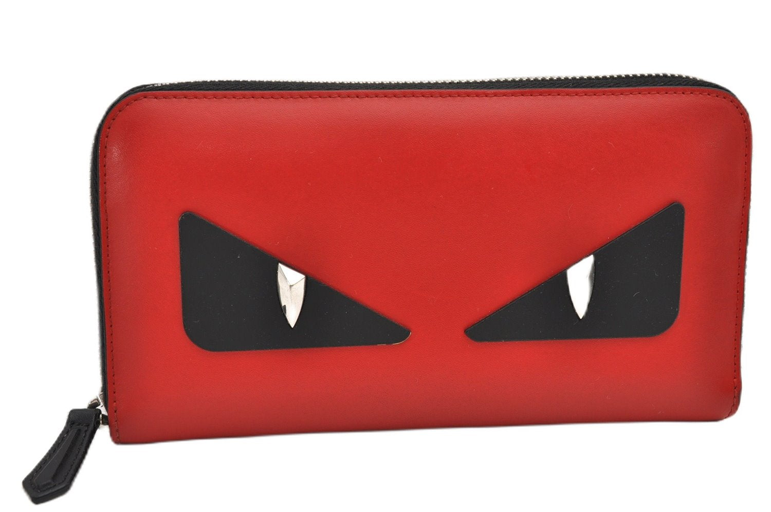 Authentic FENDI Monster Eye Bag Bugs Long Wallet Purse Leather Red 0370F