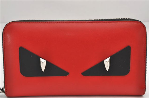 Authentic FENDI Monster Eye Bag Bugs Long Wallet Purse Leather Red 0370F